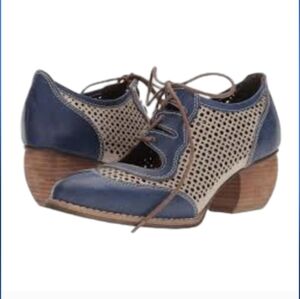 L’Artiste by Spring Step “Gabriel” Leather Oxford Heels Navy Blue Tan Womens 6